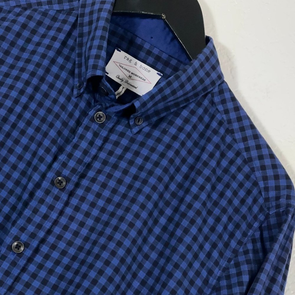 Rag & Bone Blue Check L/S Button Shirt 100% Cotton Men's Size M